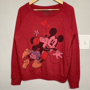 Disney‎ Minnie Mickey Mouse Kiss Love Red Sweatshirt Womens Size Large